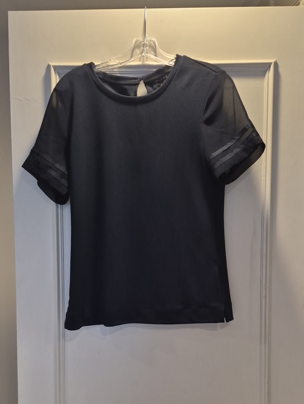 Banana Republic Navy Short-Sleeve Sheer Accent Blouse